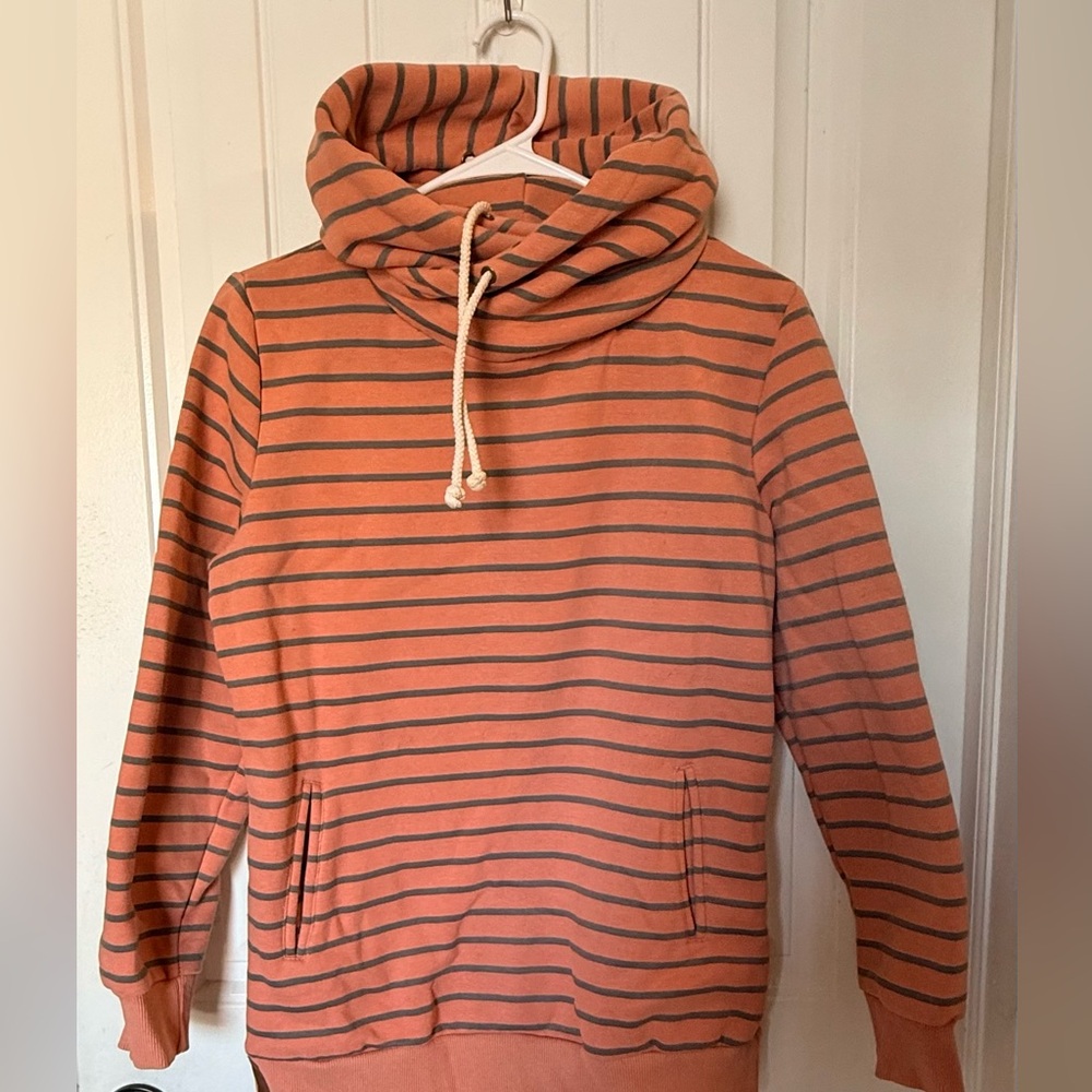 Ampersand Ave Coral and Gray Striped Hoodie L